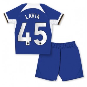 Chelsea Romeo Lavia #45 Hemmaställ Barn 2023-24 Kortärmad (+ Korta byxor)